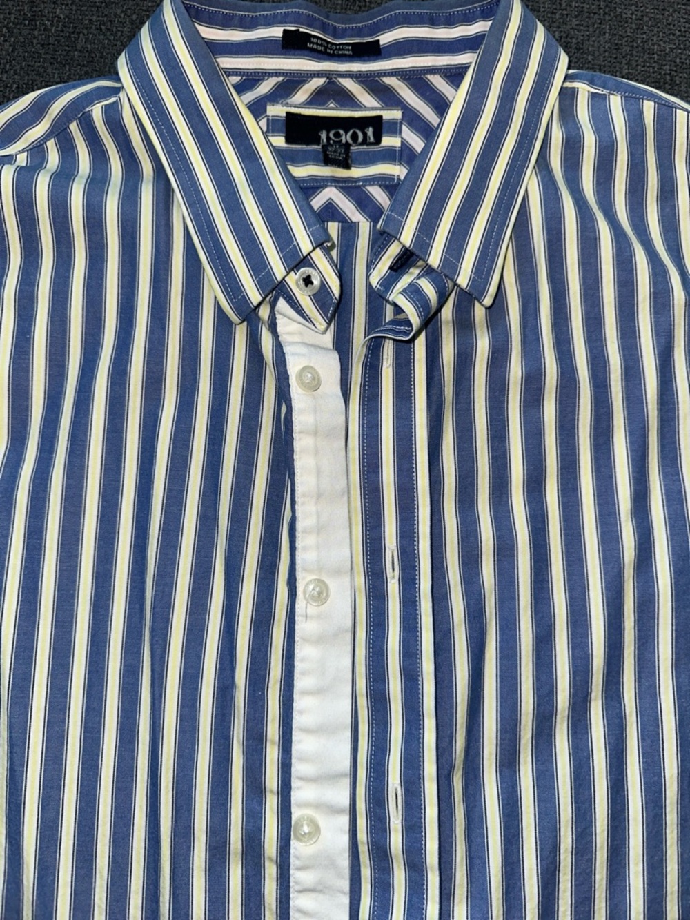 1901 Men's Blue and White Vertical Stripe Dress Shirt